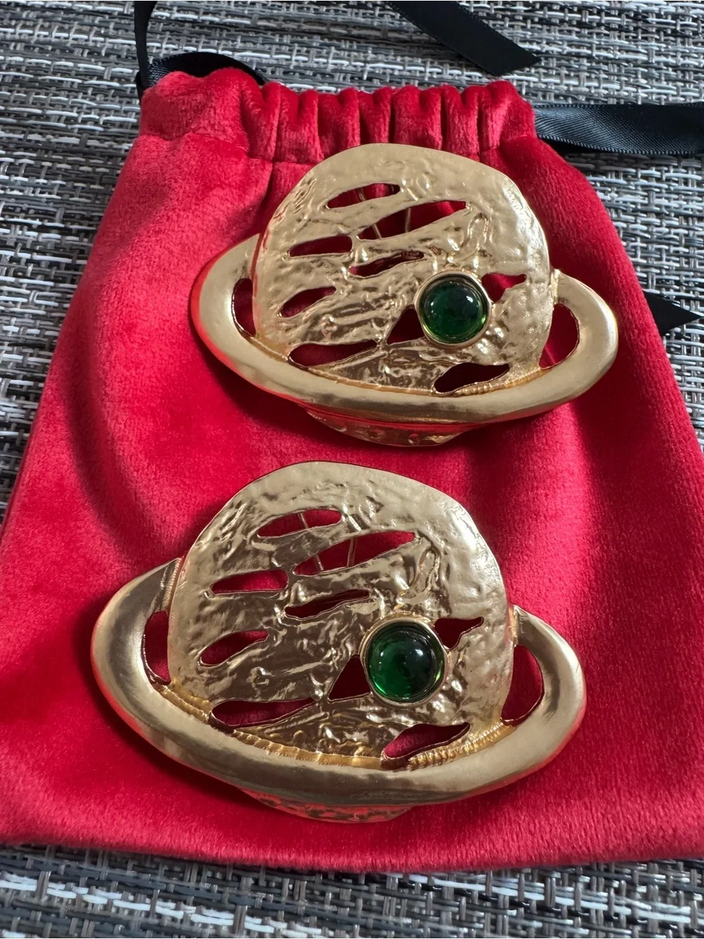 Schiaparelli Gold-Tone Planet Motif Earrings with Green Accent